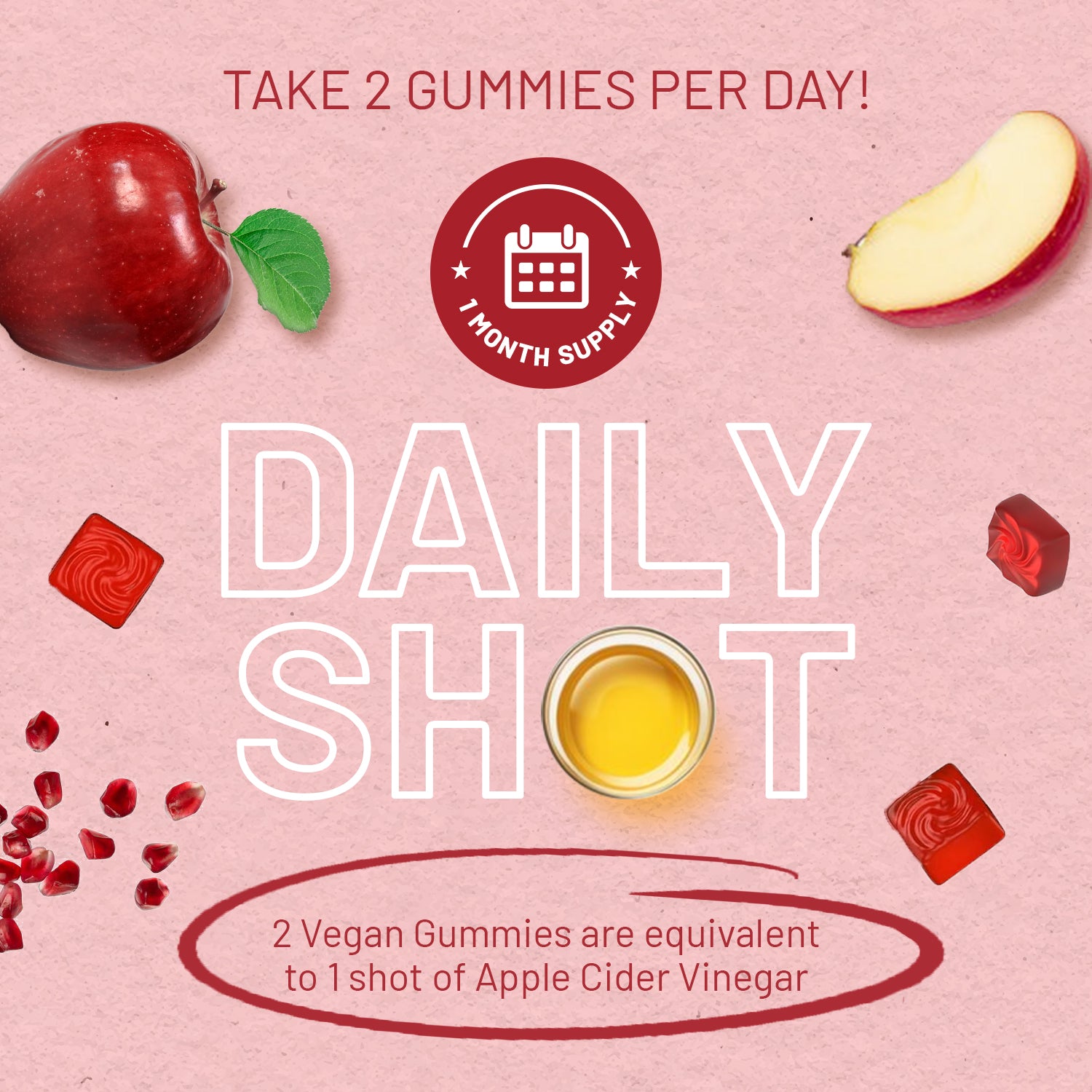 Vegan Apple Cider Vinegar Gummies 1000mg - Apple Flavour, Vitamin C, Chromium