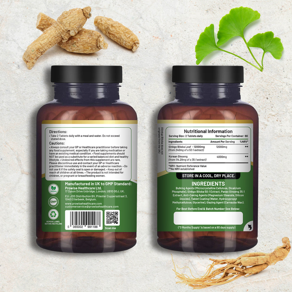 Prowise Ginkgo Biloba & Korean Ginseng 16000mg - 180 Vegan Tablets