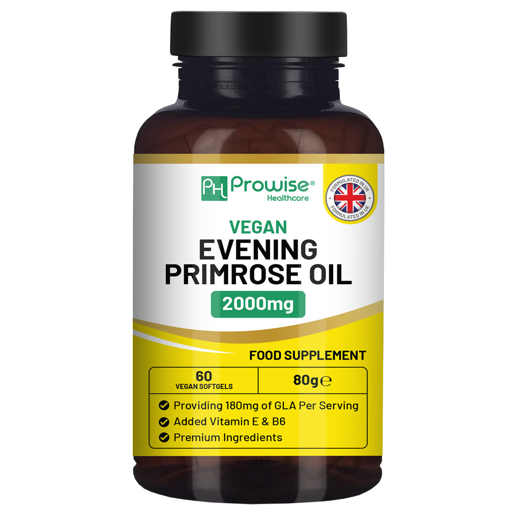 Vegan Evening Primrose Oil 2000mg with Vitamin E & B6, 60 Softgels