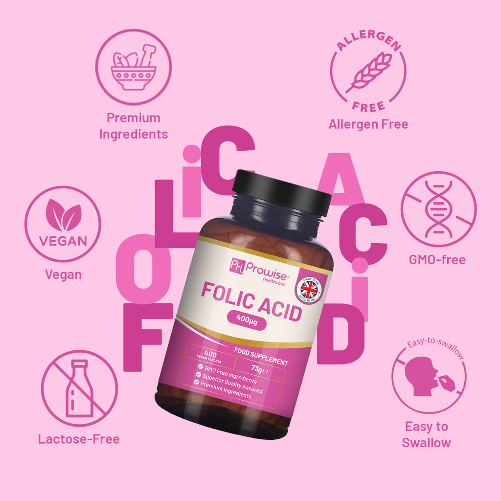 Folic Acid 400 mcg Tablets - 400 Vegan Vitamin B9 for Daily Health