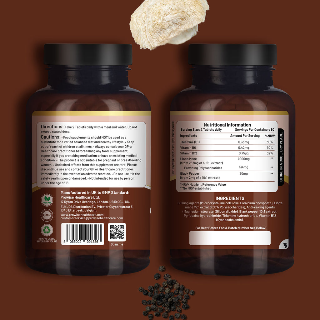 Lion's Mane 4000mg with B Vitamins & Black Pepper - 15:1 Extract