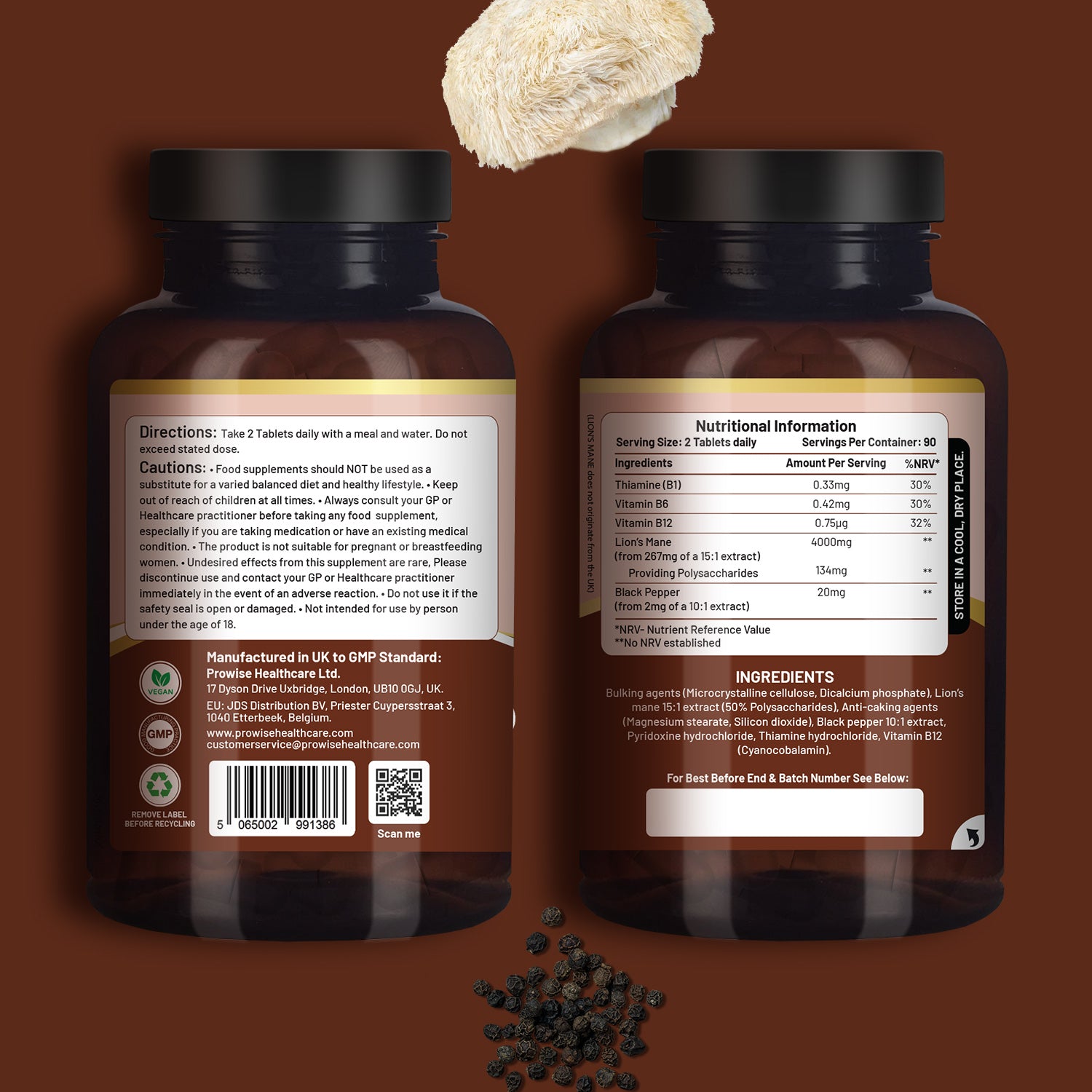 Lion's Mane 4000mg with B Vitamins & Black Pepper - 15:1 Extract