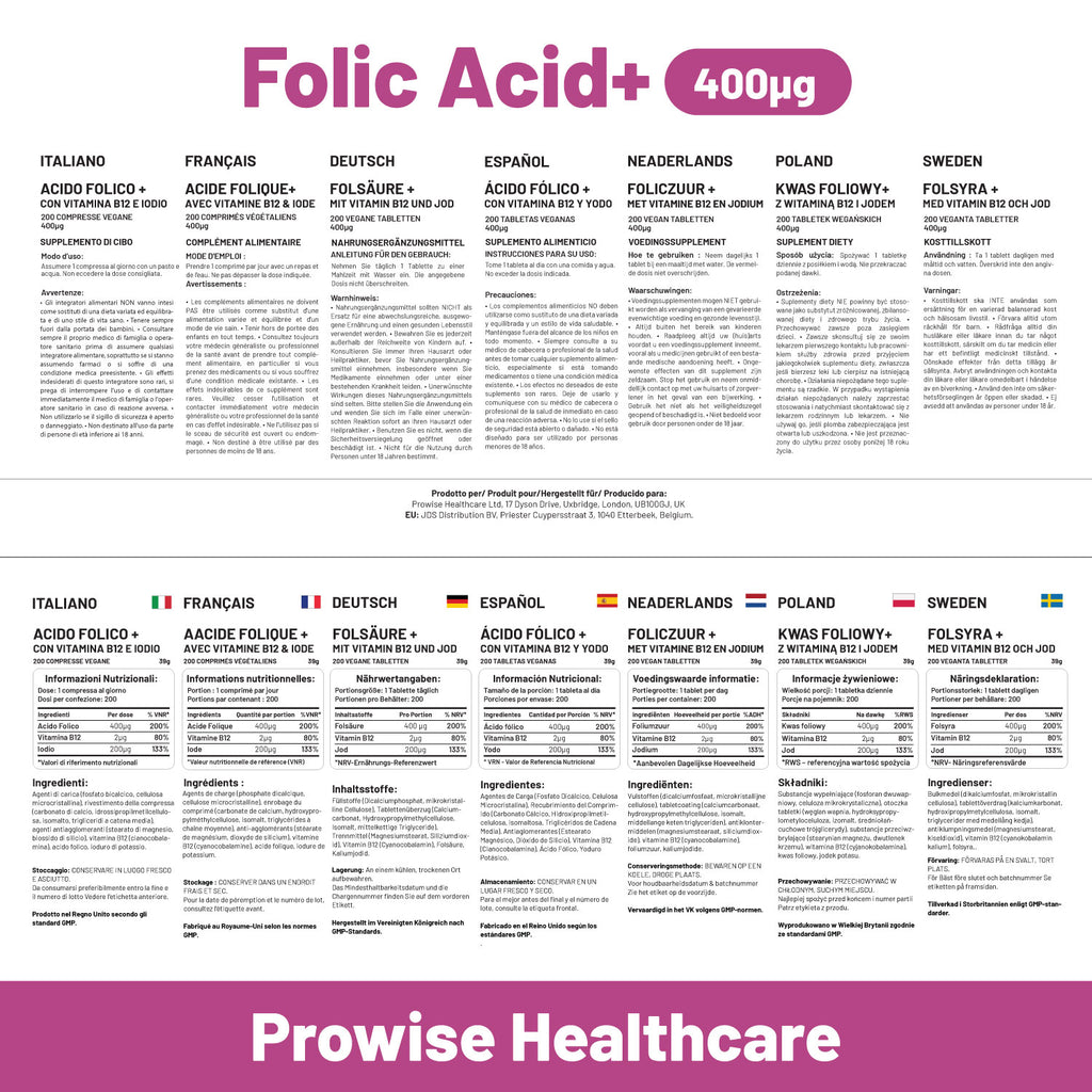 Folic Acid 400 mcg Tablets - 400 Vegan Vitamin B9 for Daily Health