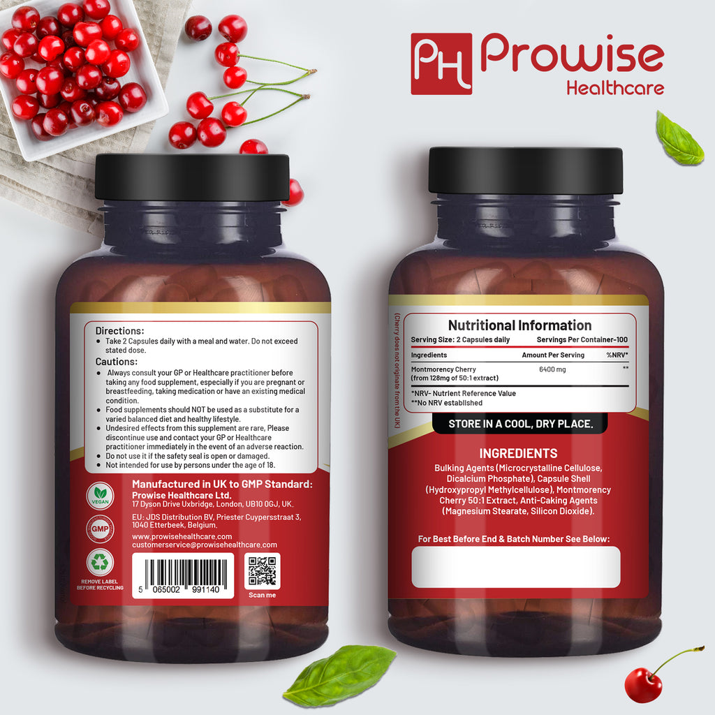 Montmorency Cherry 6400mg - 200 Capsules - High-Potency Tart Cherry