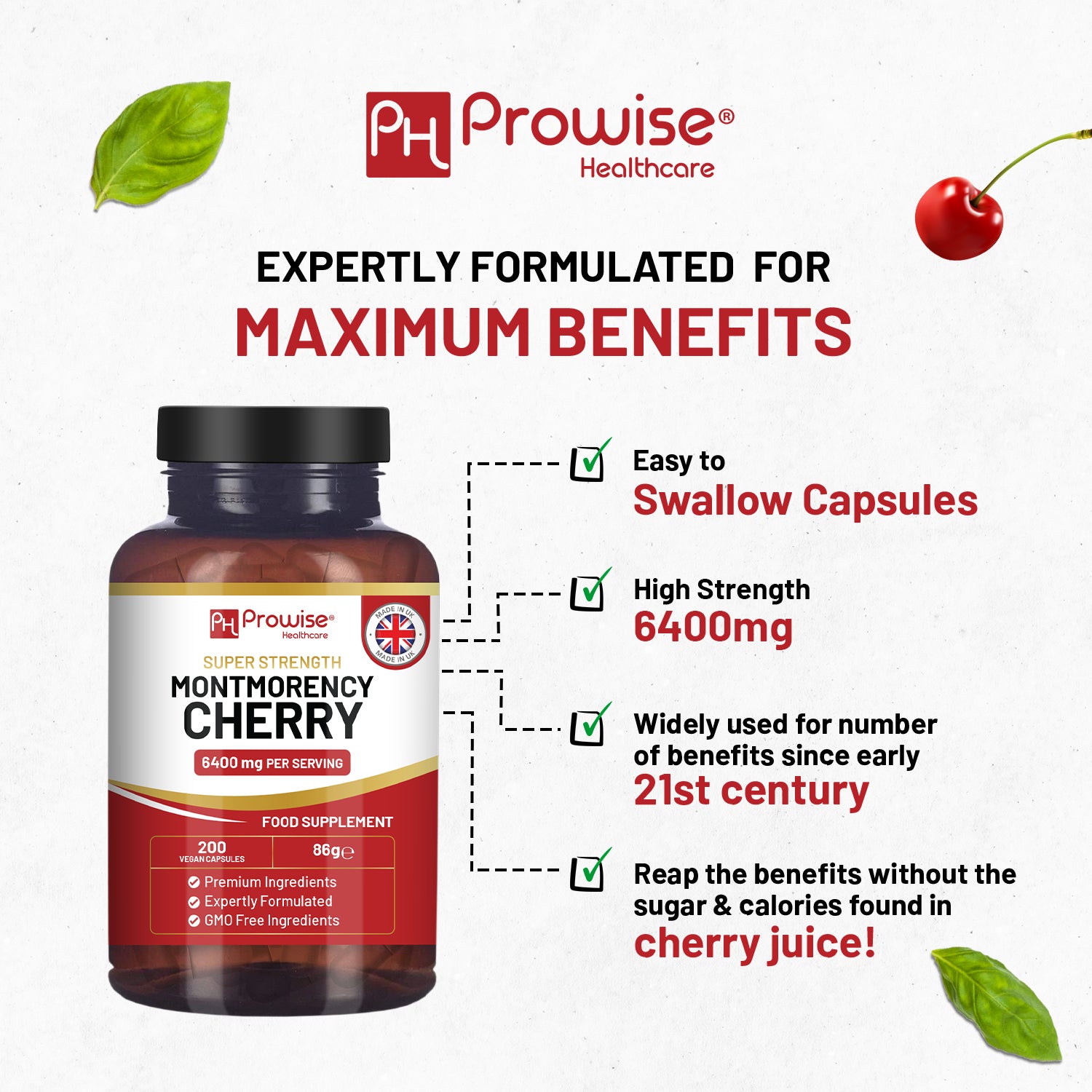 Montmorency Cherry 6400mg - 200 Capsules - High-Potency Tart Cherry