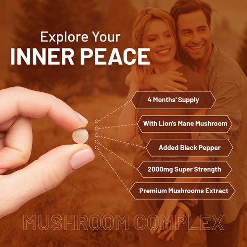 Advanced Mushroom Complex 2000mg - 6-Mushroom Blend, 120 Vegan Tablets (UK)
