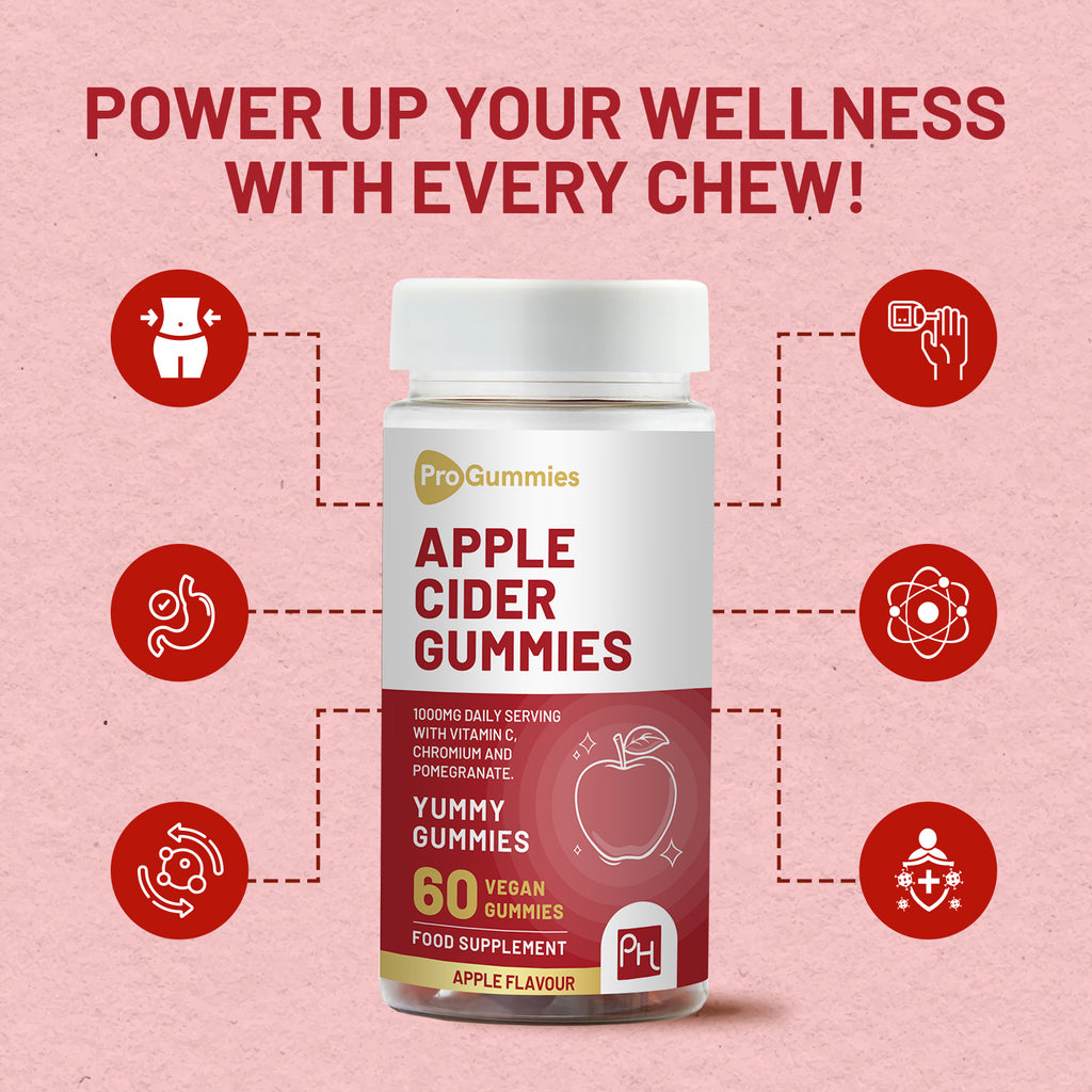 Vegan Apple Cider Vinegar Gummies 1000mg - Apple Flavour, Vitamin C, Chromium