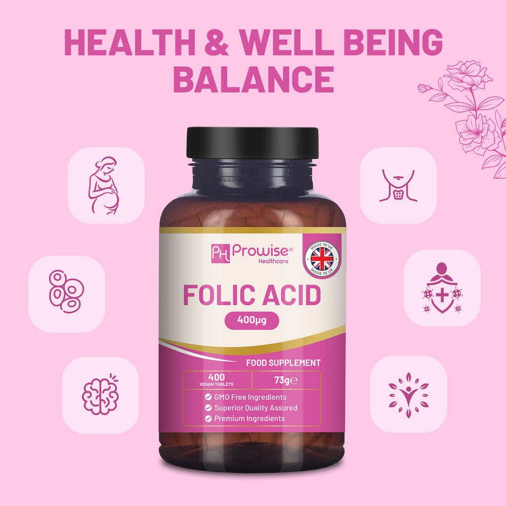 Folic Acid 400 mcg Tablets - 400 Vegan Vitamin B9 for Daily Health