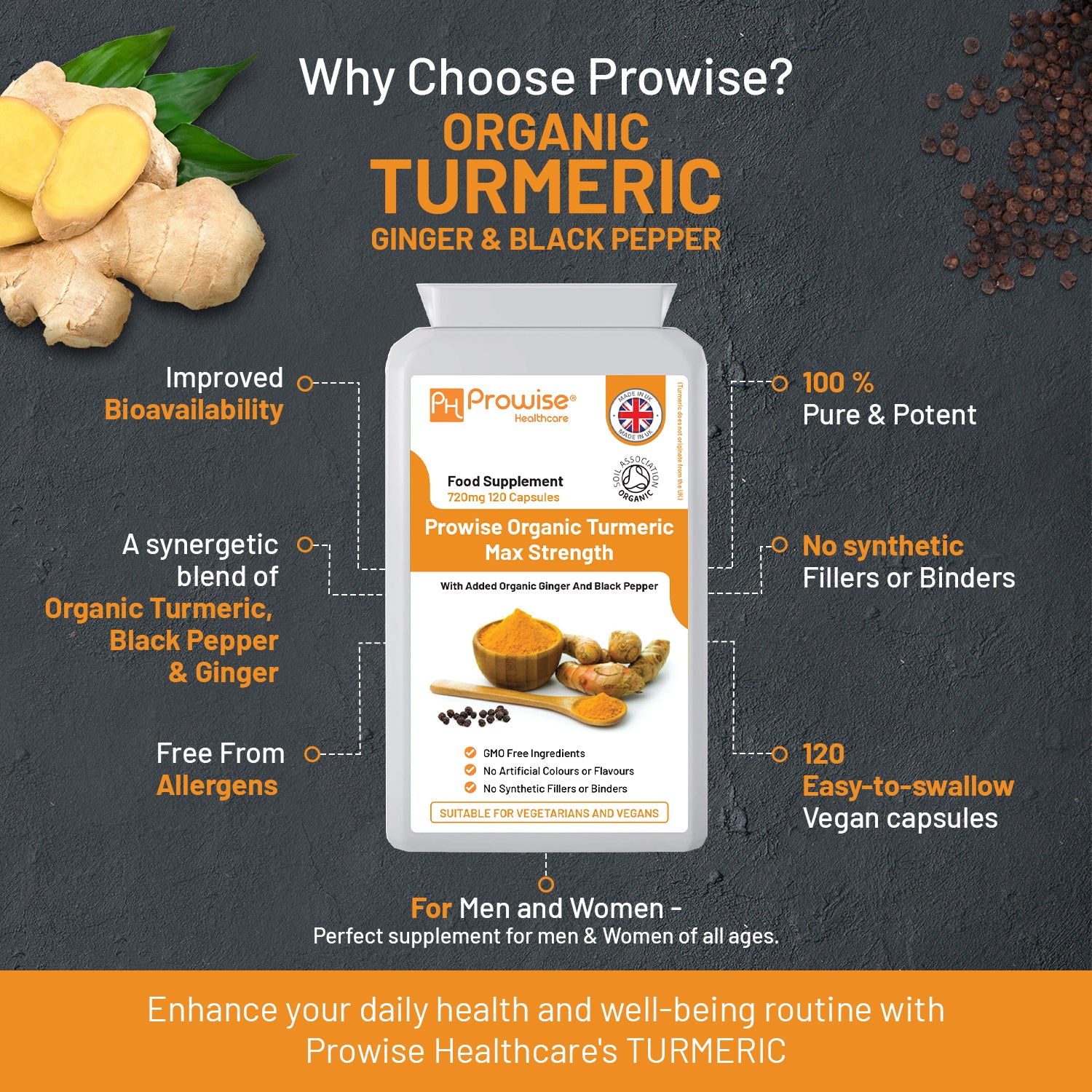 Soil Association Organic Turmeric Curcumin 670mg – 120 Vegan Capsules