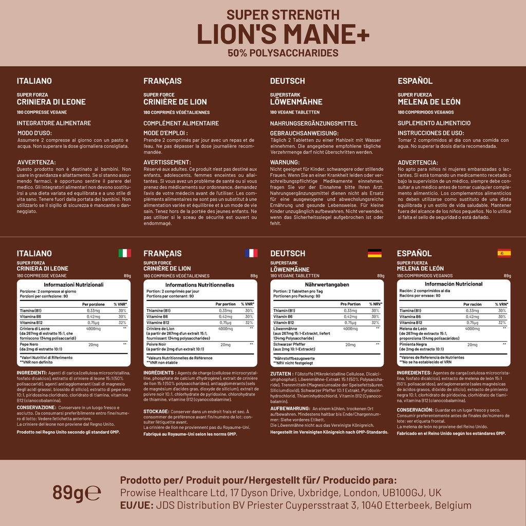 Lion's Mane 4000mg with B Vitamins & Black Pepper - 15:1 Extract
