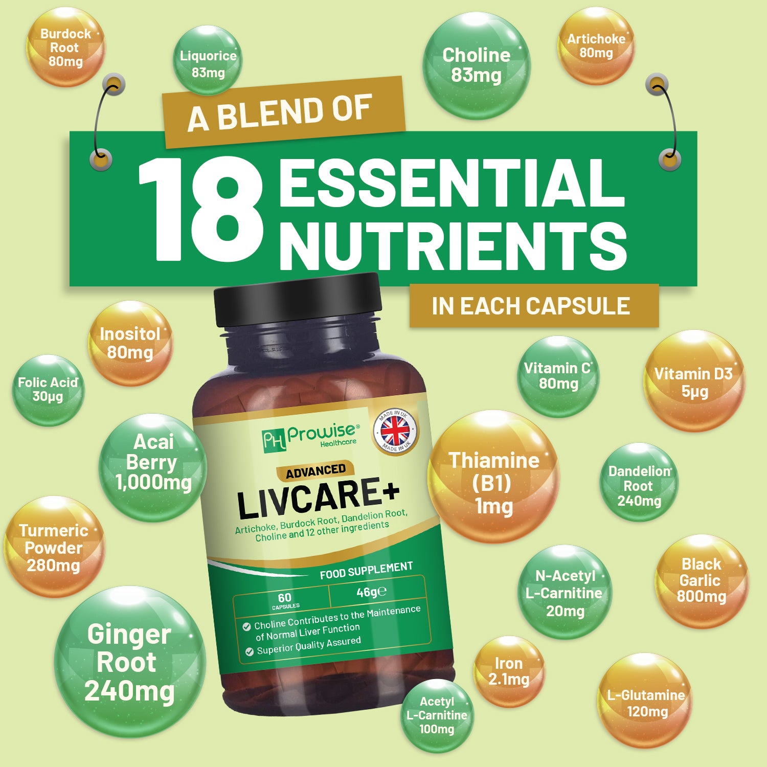 Prowise LivCare+ Liver Detox 60 Caps - For Men & Women, Cleanse & Support