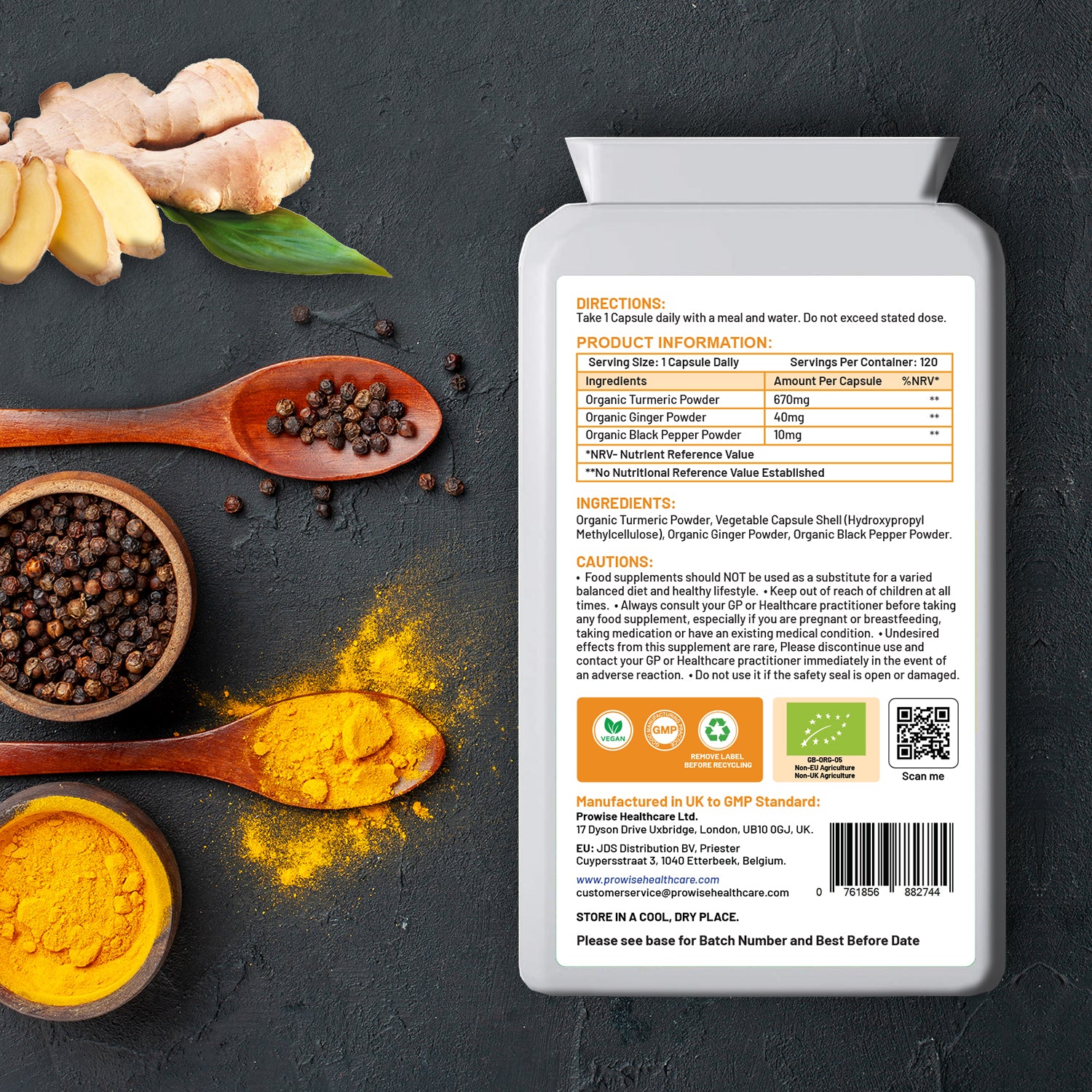 Soil Association Organic Turmeric Curcumin 670mg – 120 Vegan Capsules