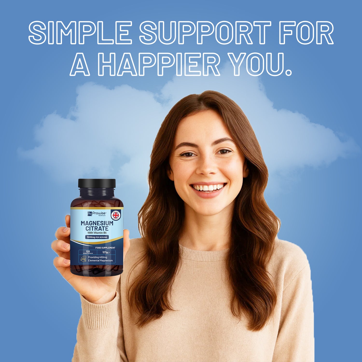 Prowise Magnesium Citrate 1500mg + Vitamin B6 - 120 Vegan Capsules - UK Made