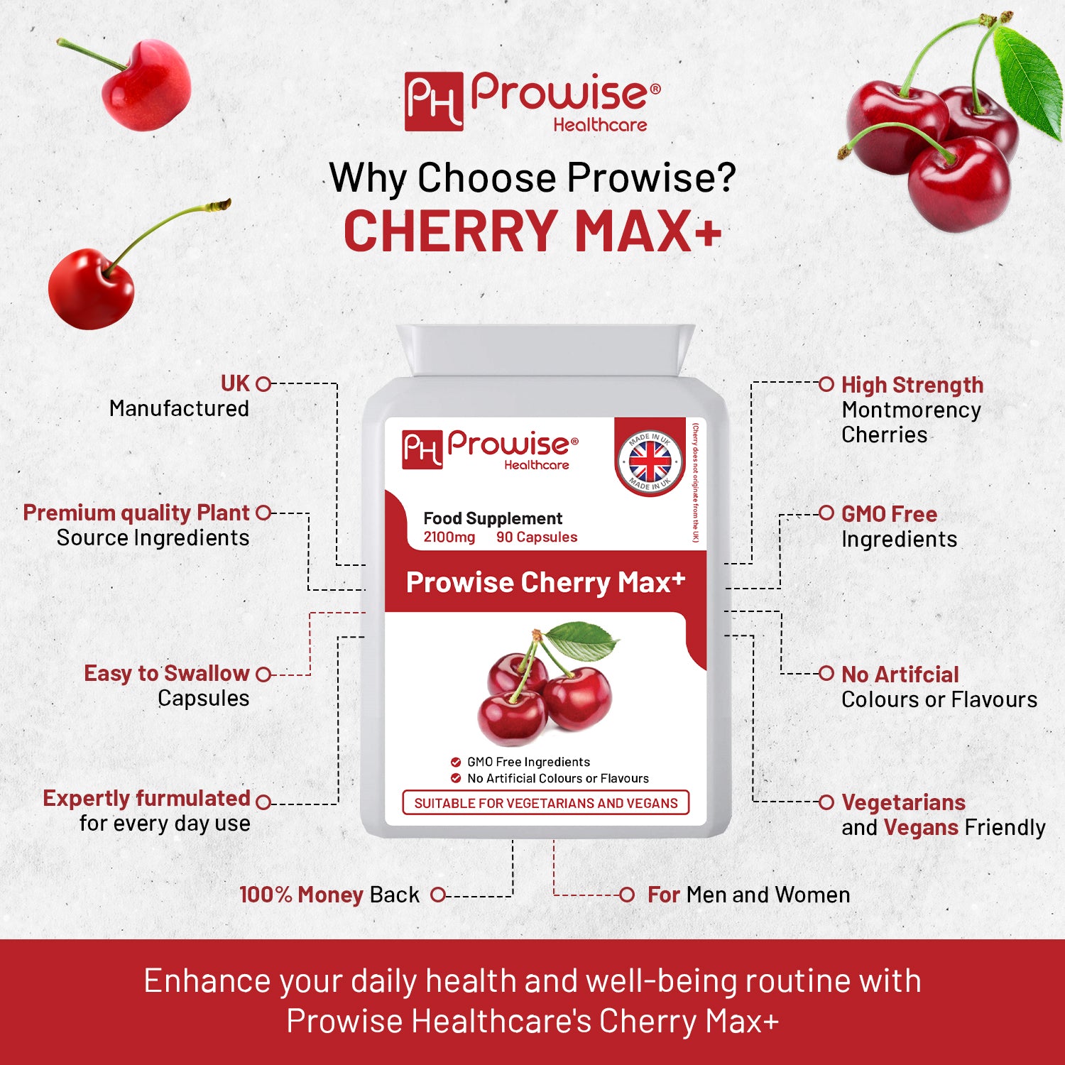 Cherry Max+ 2100mg Montmorency & Black Cherry — 90 Vegan Capsules, UK Made