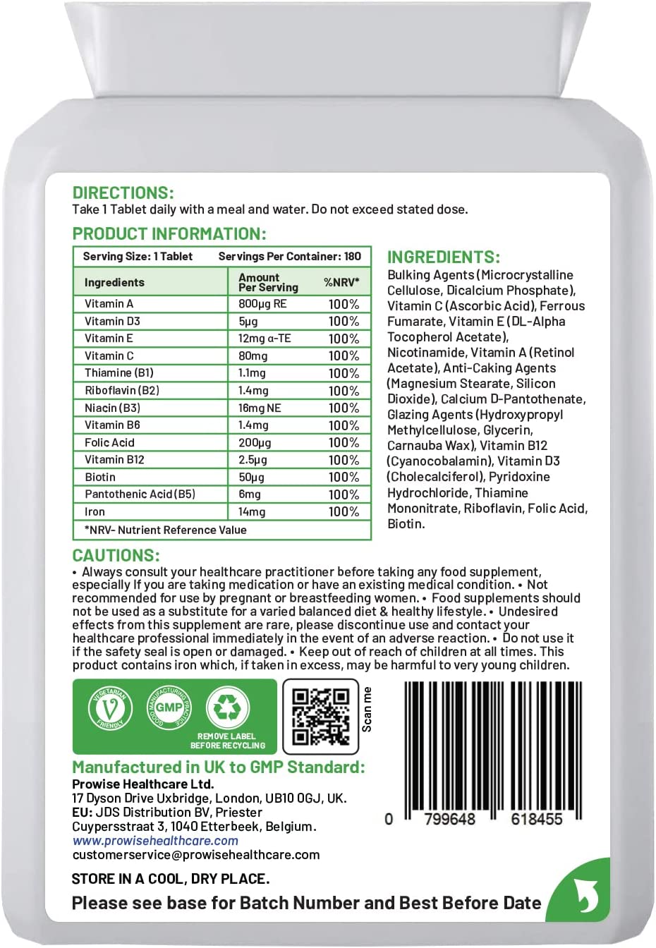 Prowise Multivits & Iron+ 180 Tablets for Daily Vitality