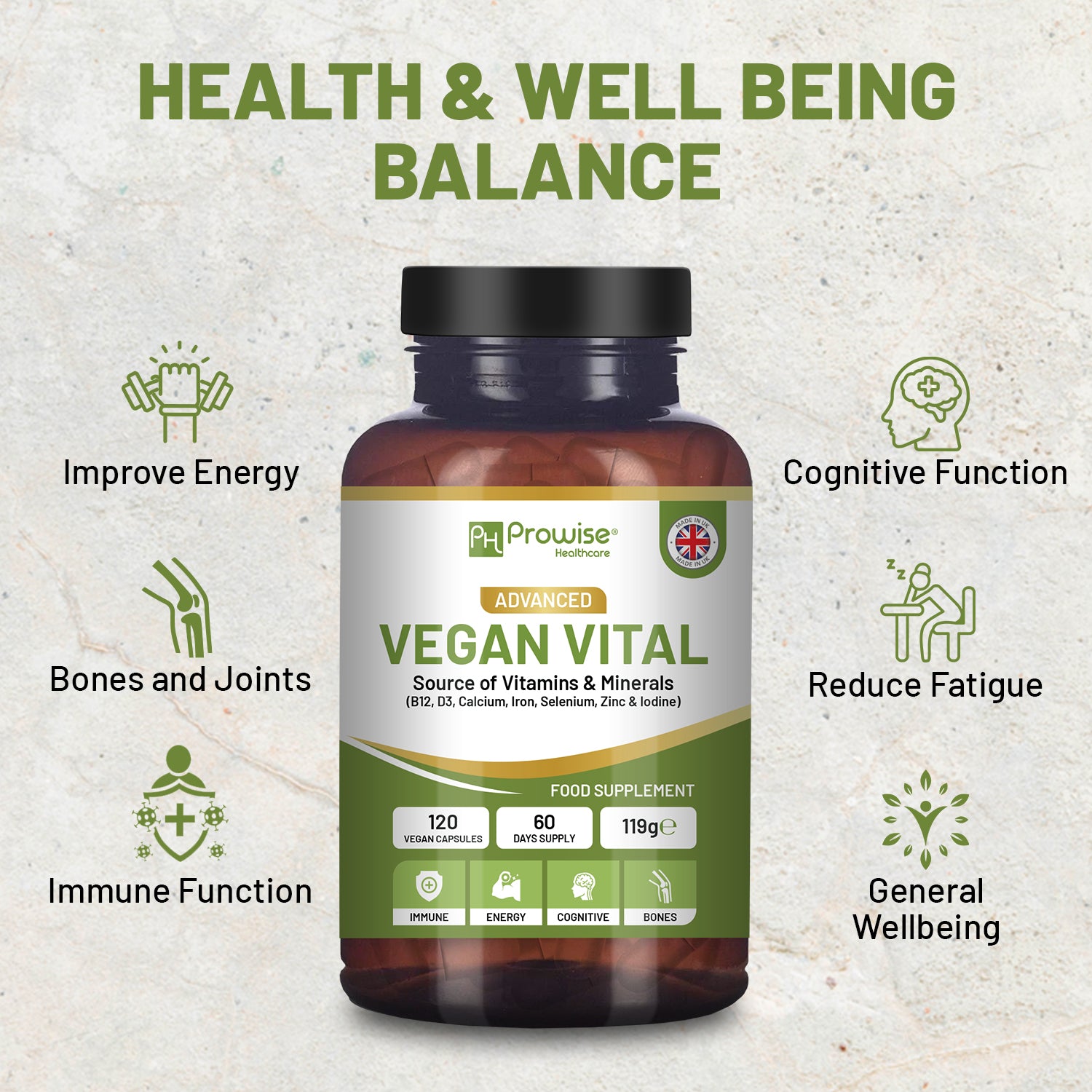 Vegan Vitality Multivitamins & Minerals - 120 Vegan Capsules by Prowise