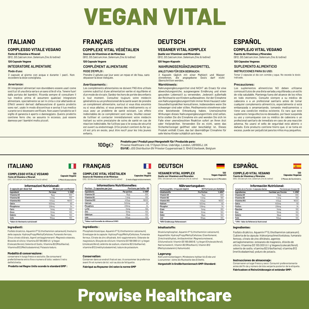 Vegan Vitality Multivitamins & Minerals - 120 Vegan Capsules by Prowise