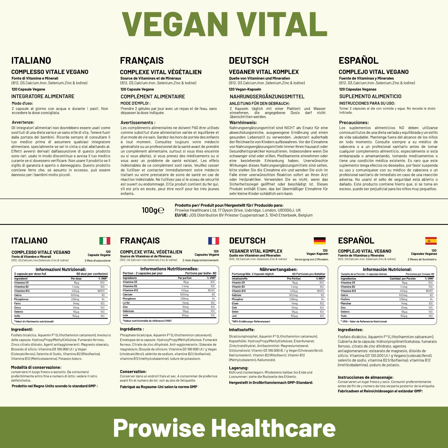 Vegan Vitality Multivitamins & Minerals - 120 Vegan Capsules by Prowise