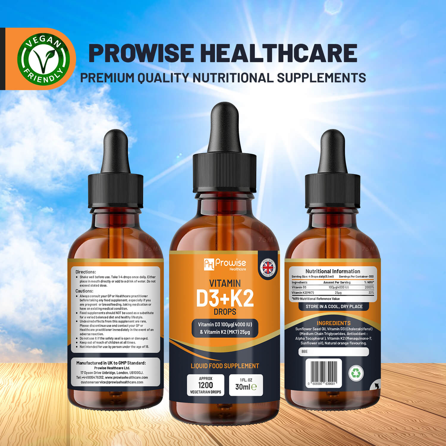 Vitamin D3 4000iu + K2 MK7 25µg Orange Liquid Drops, High Strength 30ml