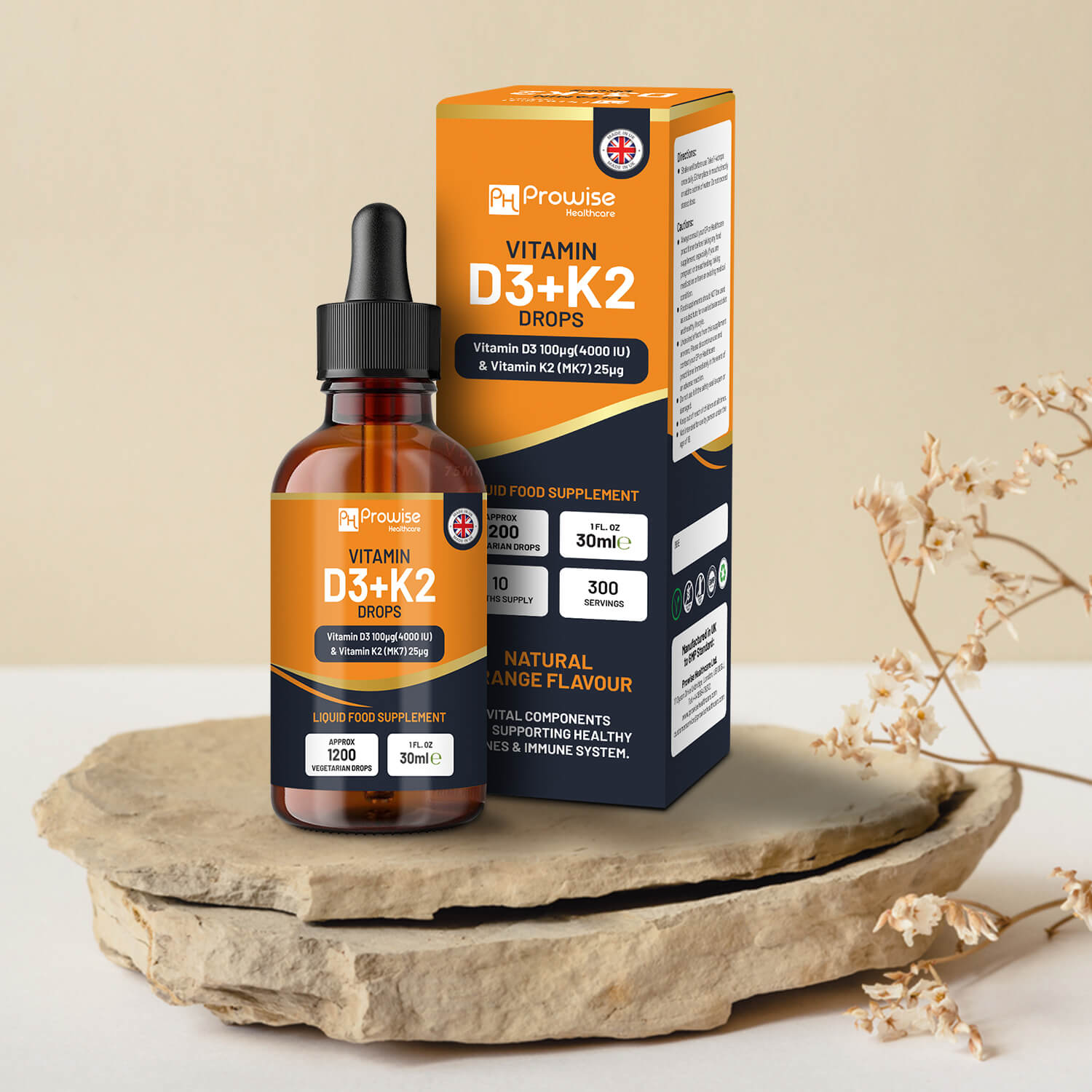 Vitamin D3 4000iu + K2 MK7 25µg Orange Liquid Drops, High Strength 30ml