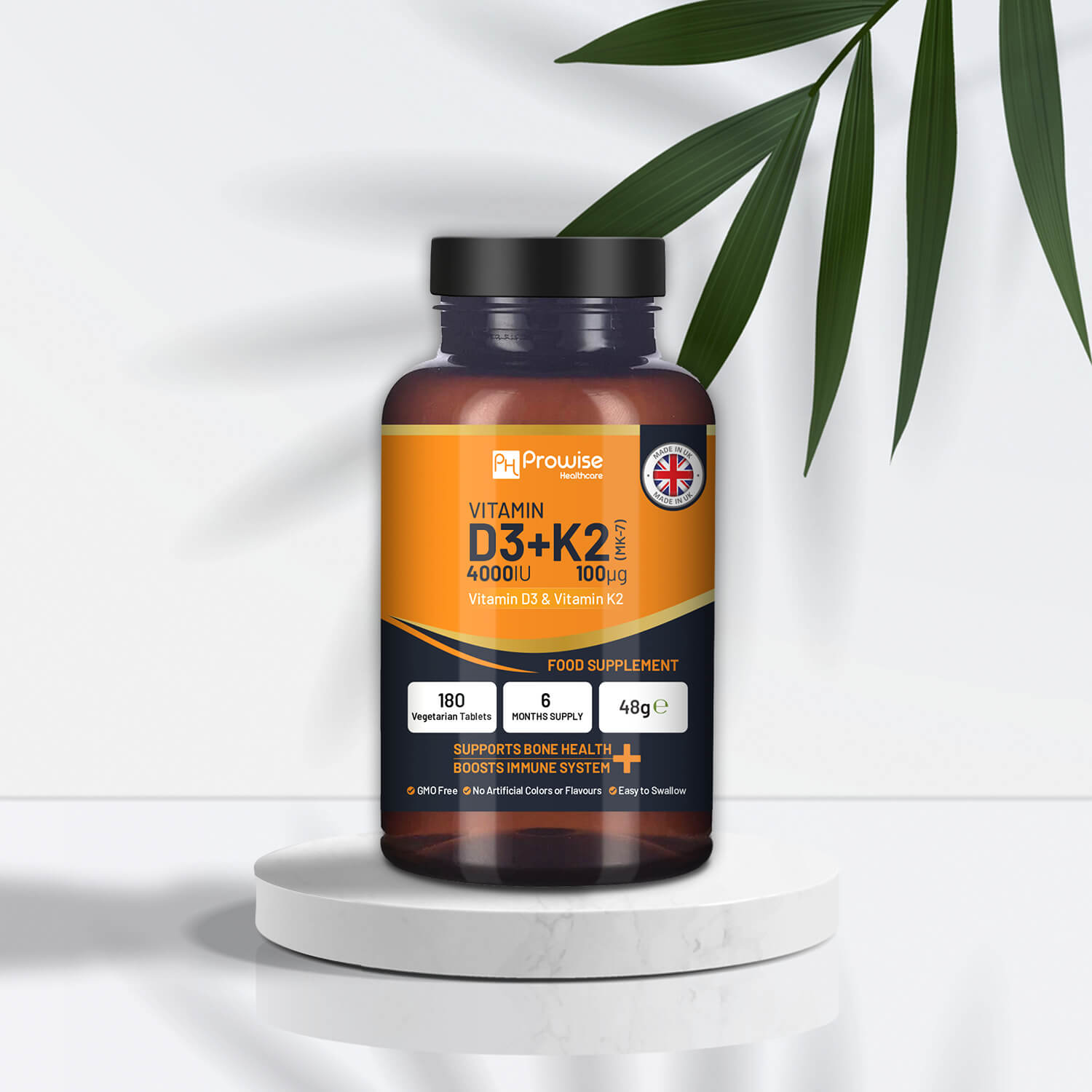Vitamin D3 4000IU + K2 MK-7 100μg (180 Veg Tablets) Immune & Bone Support