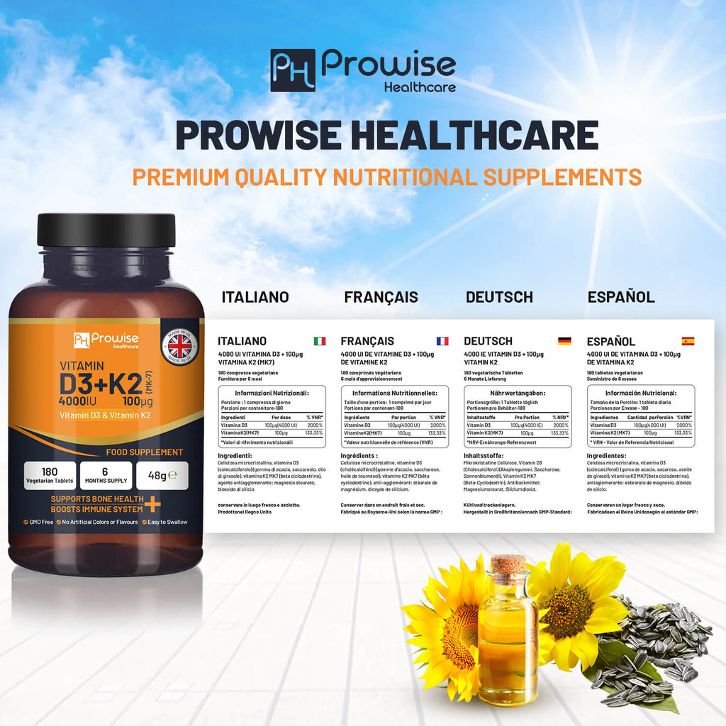 Vitamin D3 4000IU + K2 MK-7 100μg (180 Veg Tablets) Immune & Bone Support