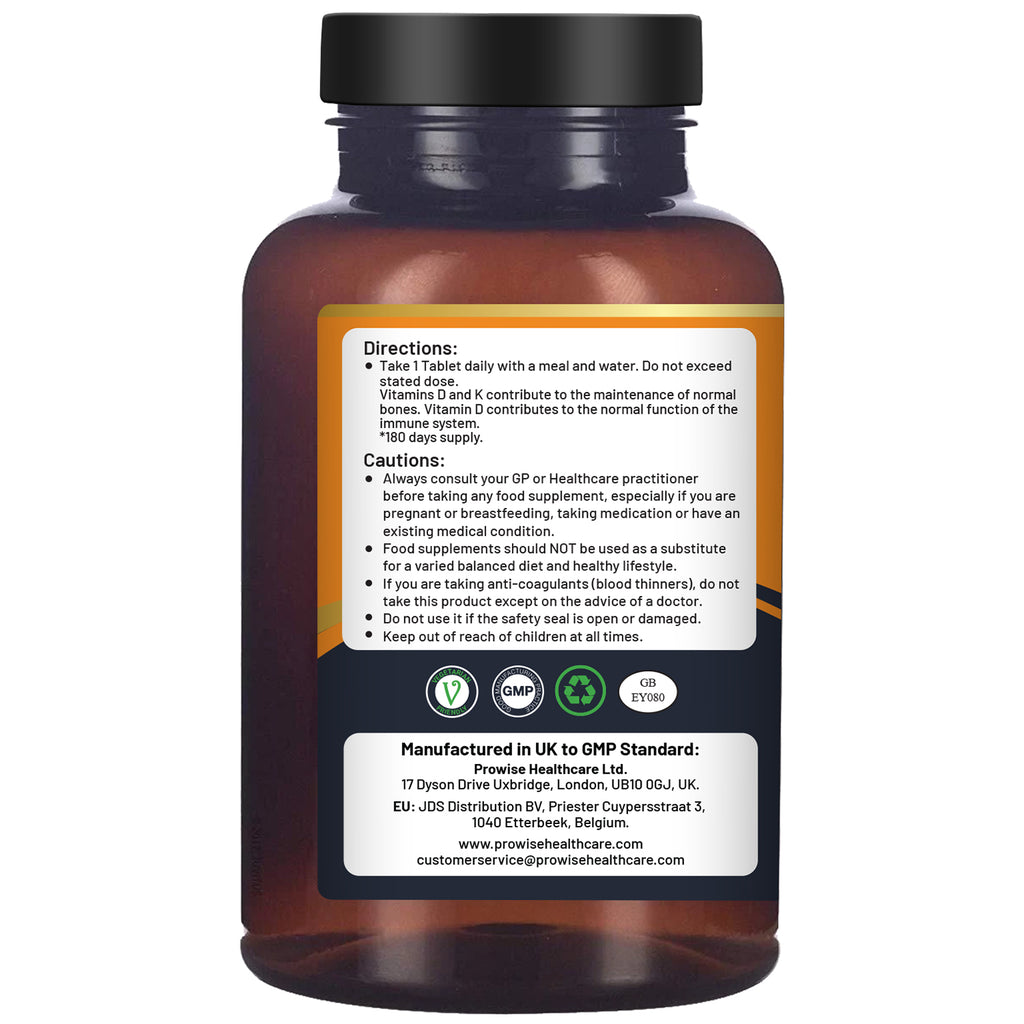 Vitamin D3 4000IU + K2 MK-7 100μg (180 Veg Tablets) Immune & Bone Support