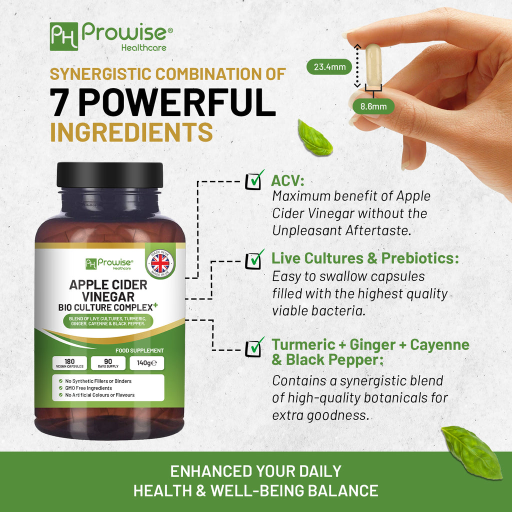 Apple Cider Vinegar Bio Culture Complex 1300mg - 180 Vegan Capsules UK Made