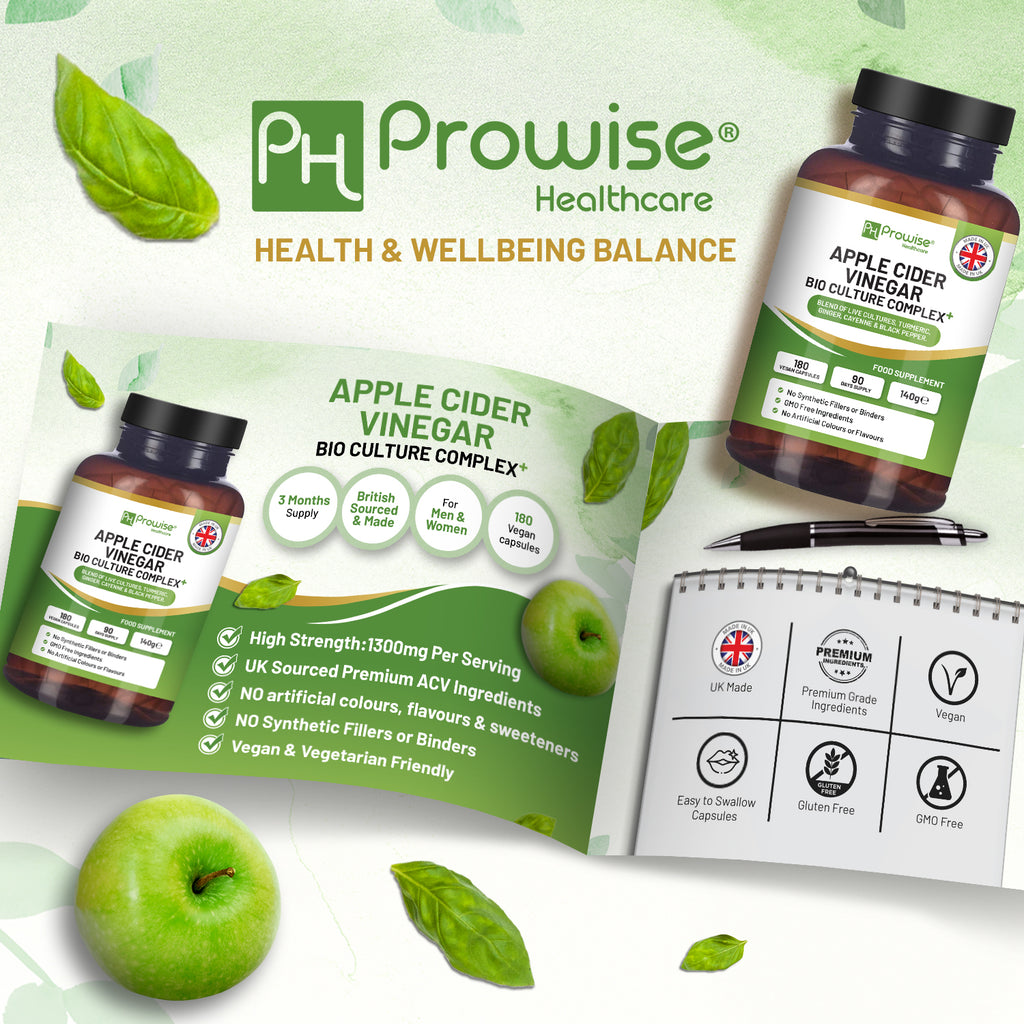 Apple Cider Vinegar Bio Culture Complex 1300mg - 180 Vegan Capsules UK Made
