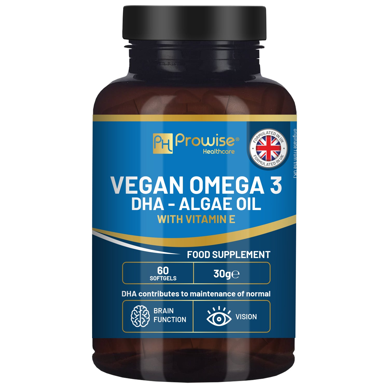 Prowise Vegan Omega-3 DHA from Algae Oil - 60 Softgels + Vitamin E