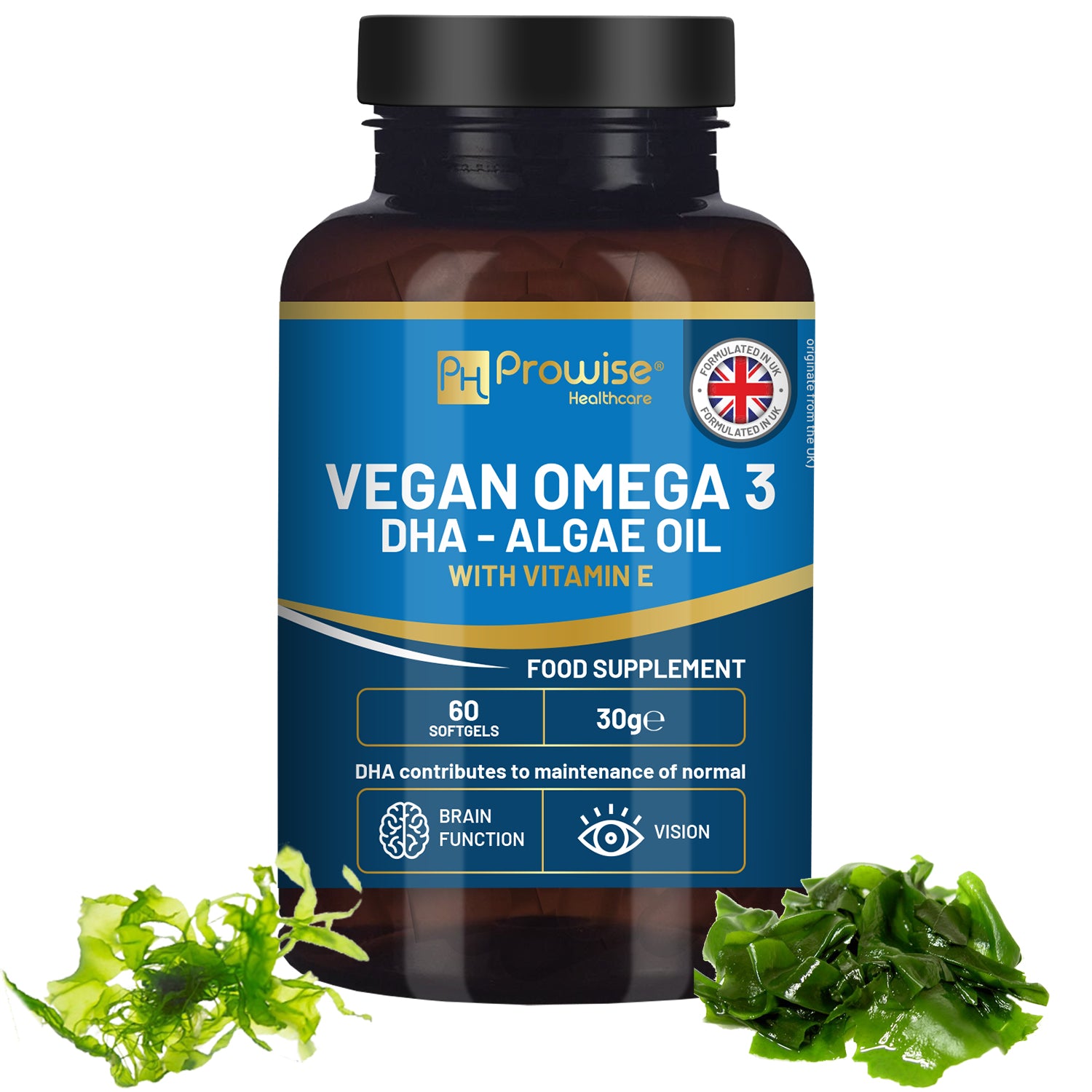 Prowise Vegan Omega-3 DHA from Algae Oil - 60 Softgels + Vitamin E