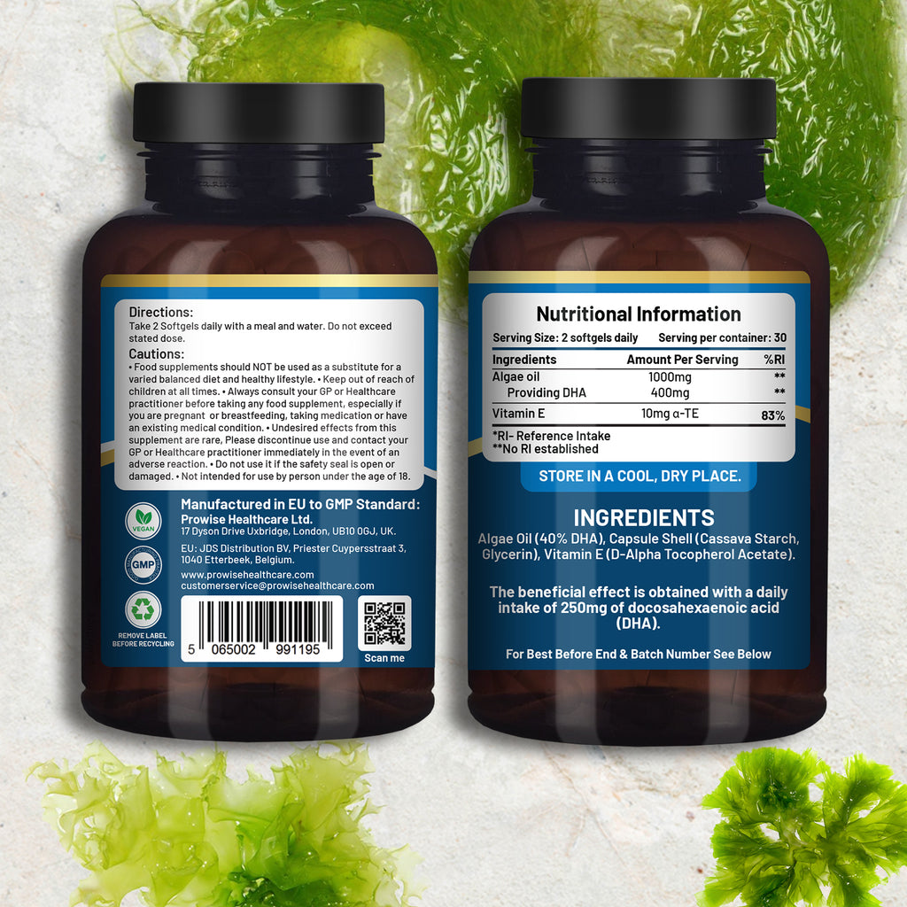 Prowise Vegan Omega-3 DHA from Algae Oil - 60 Softgels + Vitamin E