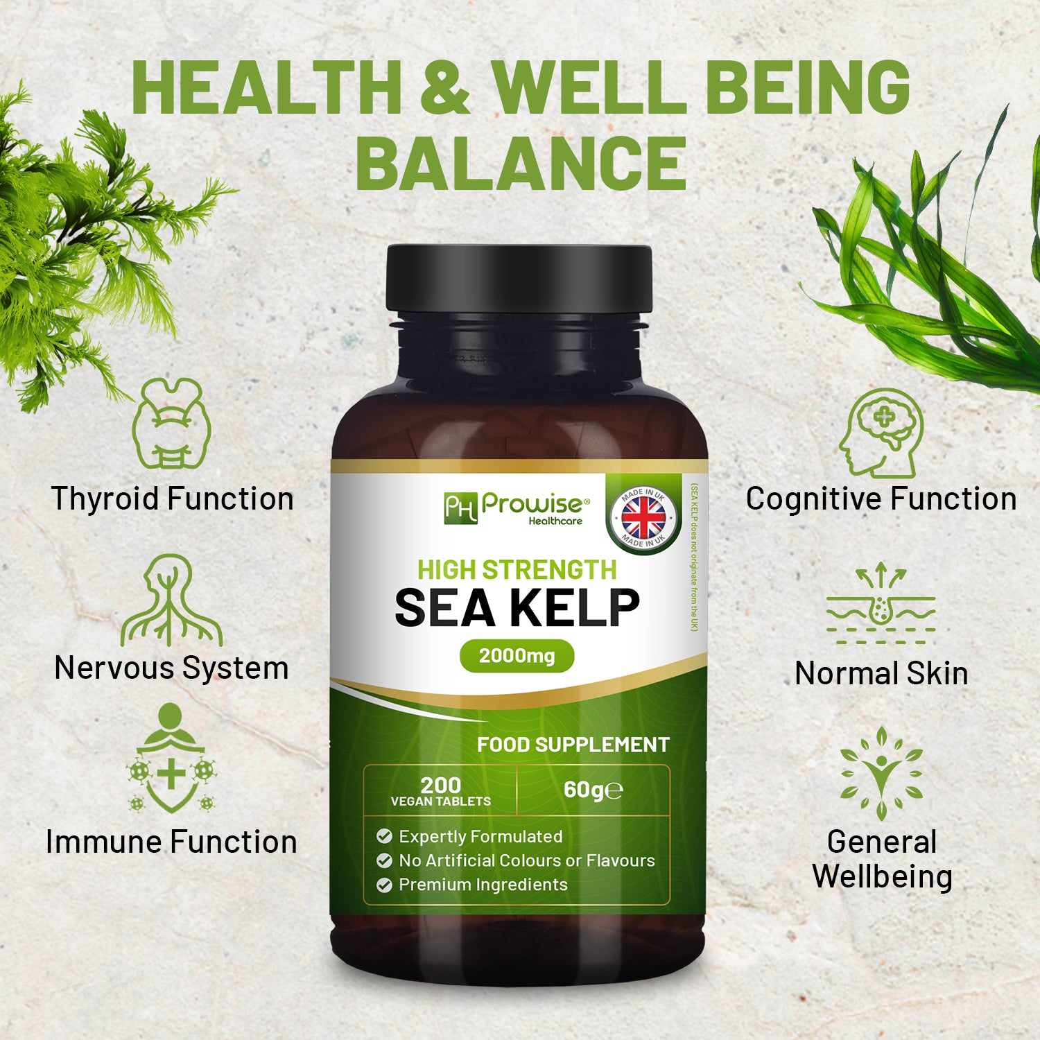 Prowise Sea Kelp 2000mg - 200 Vegan Tablets | Natural Iodine