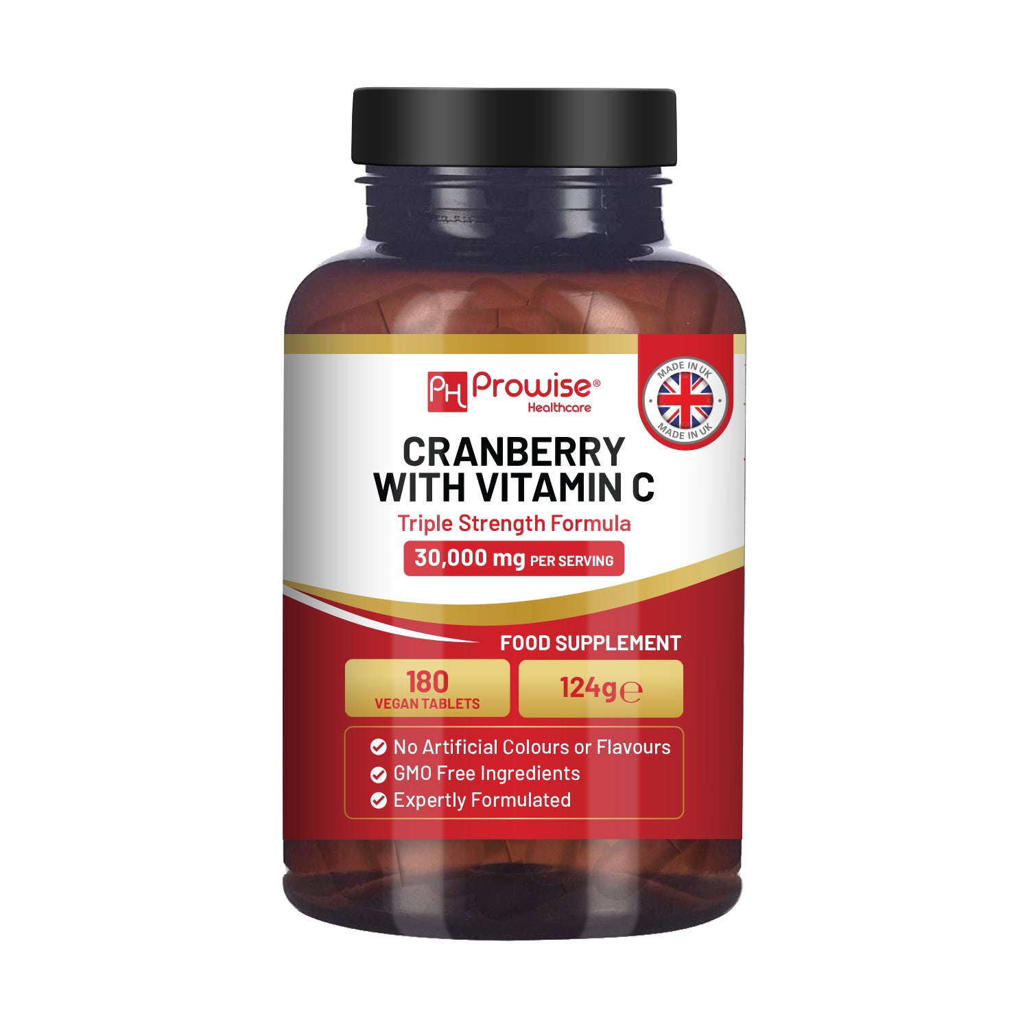 Triple Strength Cranberry 30,000mg + Vitamin C - 180 Vegan Tablets by Prowise