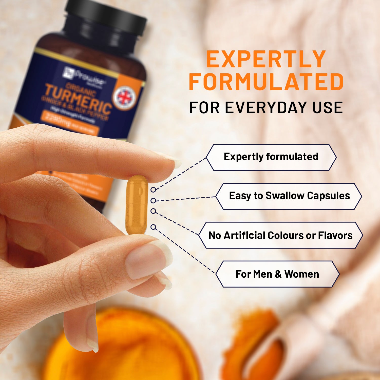 Organic Turmeric 2280mg High-Strength with Ginger & Black Pepper 180 Vegan Caps