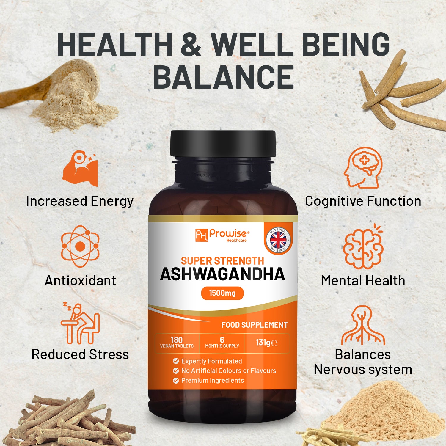 Ashwagandha 1500mg Vegan Tablets - 180 Count, 6-Month Supply