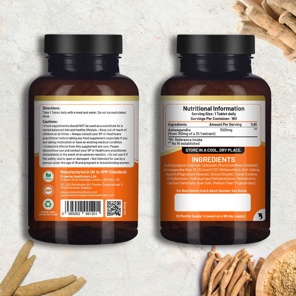 Ashwagandha 1500mg Vegan Tablets - 180 Count, 6-Month Supply