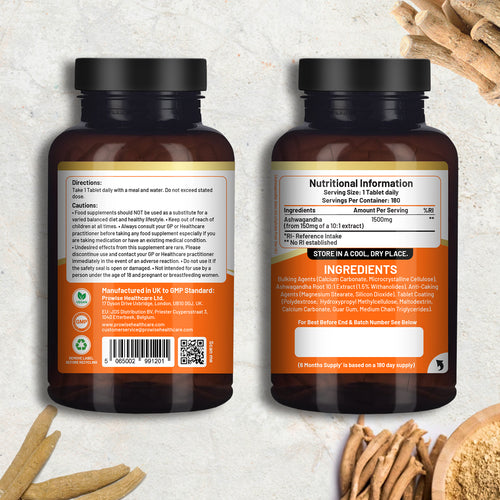 Ashwagandha 1500mg Vegan Tablets - 180 Count, 6-Month Supply