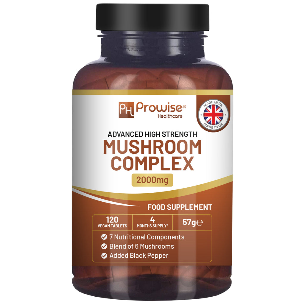 Advanced Mushroom Complex 2000mg - 6-Mushroom Blend, 120 Vegan Tablets (UK)