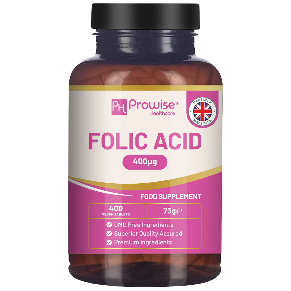 Folic Acid 400 mcg Tablets - 400 Vegan Vitamin B9 for Daily Health