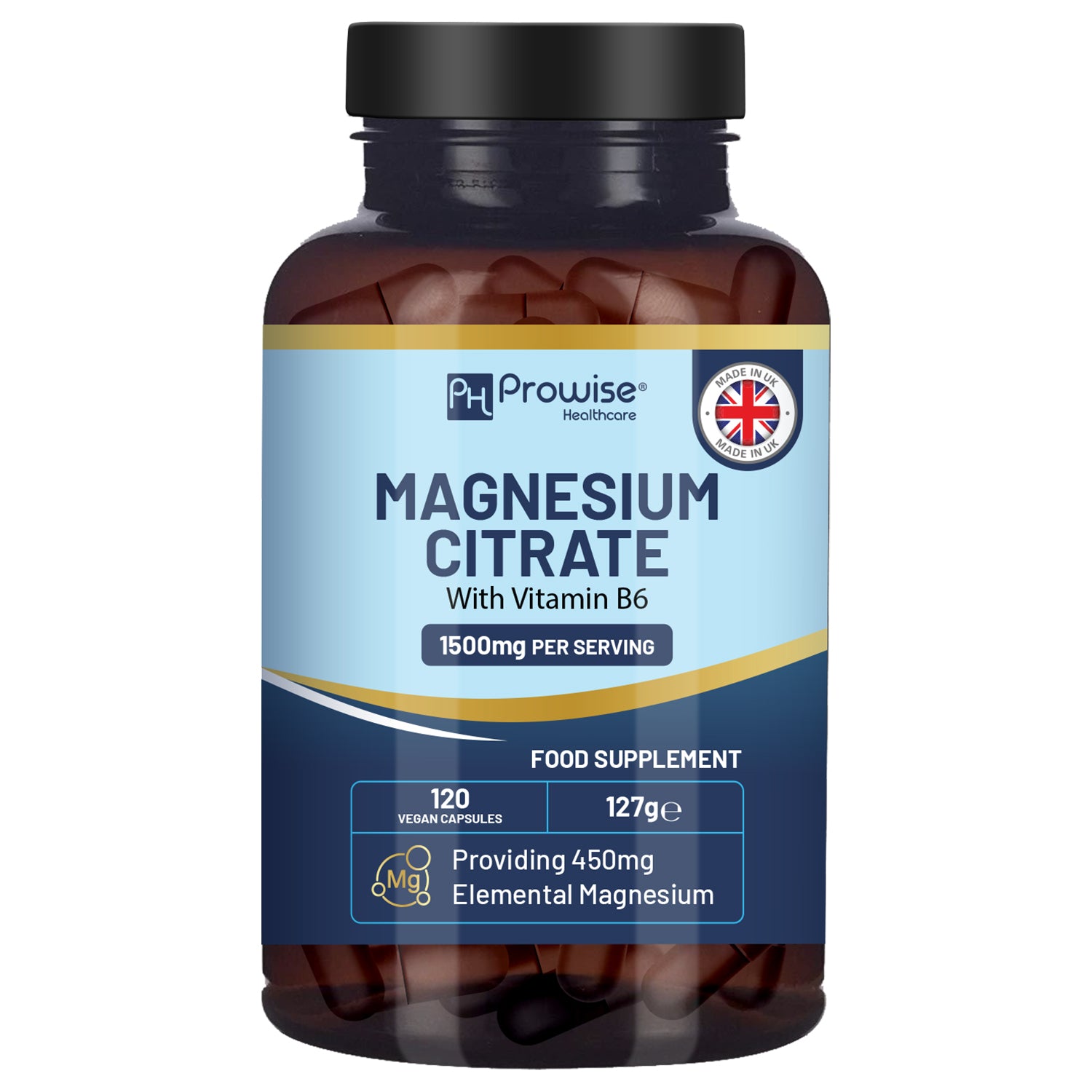 Prowise Magnesium Citrate 1500mg + Vitamin B6 - 120 Vegan Capsules - UK Made
