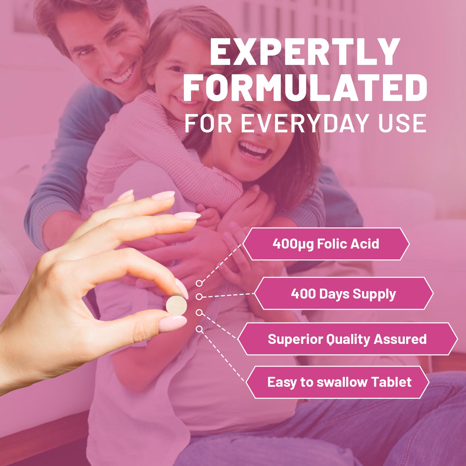 Folic Acid 400 mcg Tablets - 400 Vegan Vitamin B9 for Daily Health